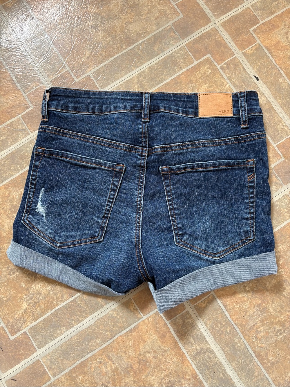 Aeropostale Dark Blue Distressed Cuffed Denim Shorts - Picture 2 of 3